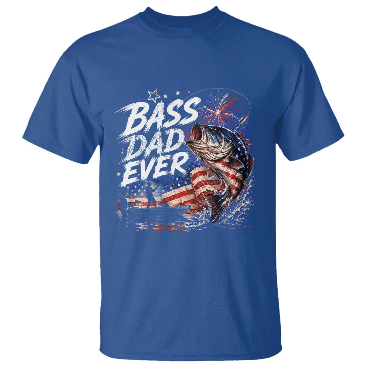 Bass Dad Ever Fishing T Shirt Patriotic Dad Birthday 4th Of July Gifts