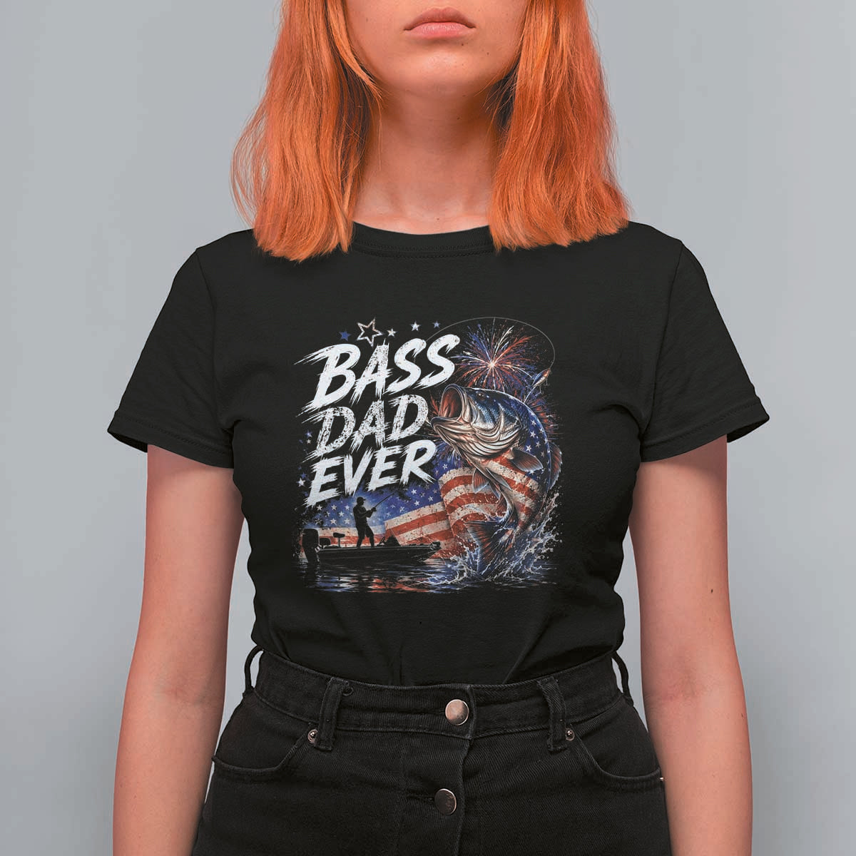 Bass Dad Ever Fishing T Shirt For Women Patriotic Dad Birthday 4th Of July Gifts