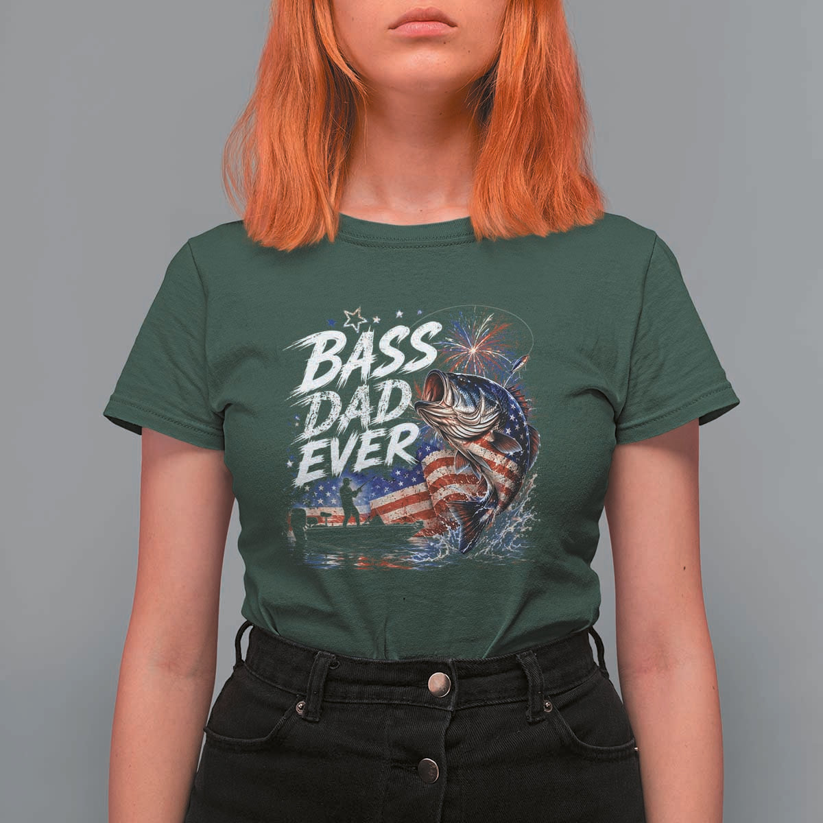 Bass Dad Ever Fishing T Shirt For Women Patriotic Dad Birthday 4th Of July Gifts