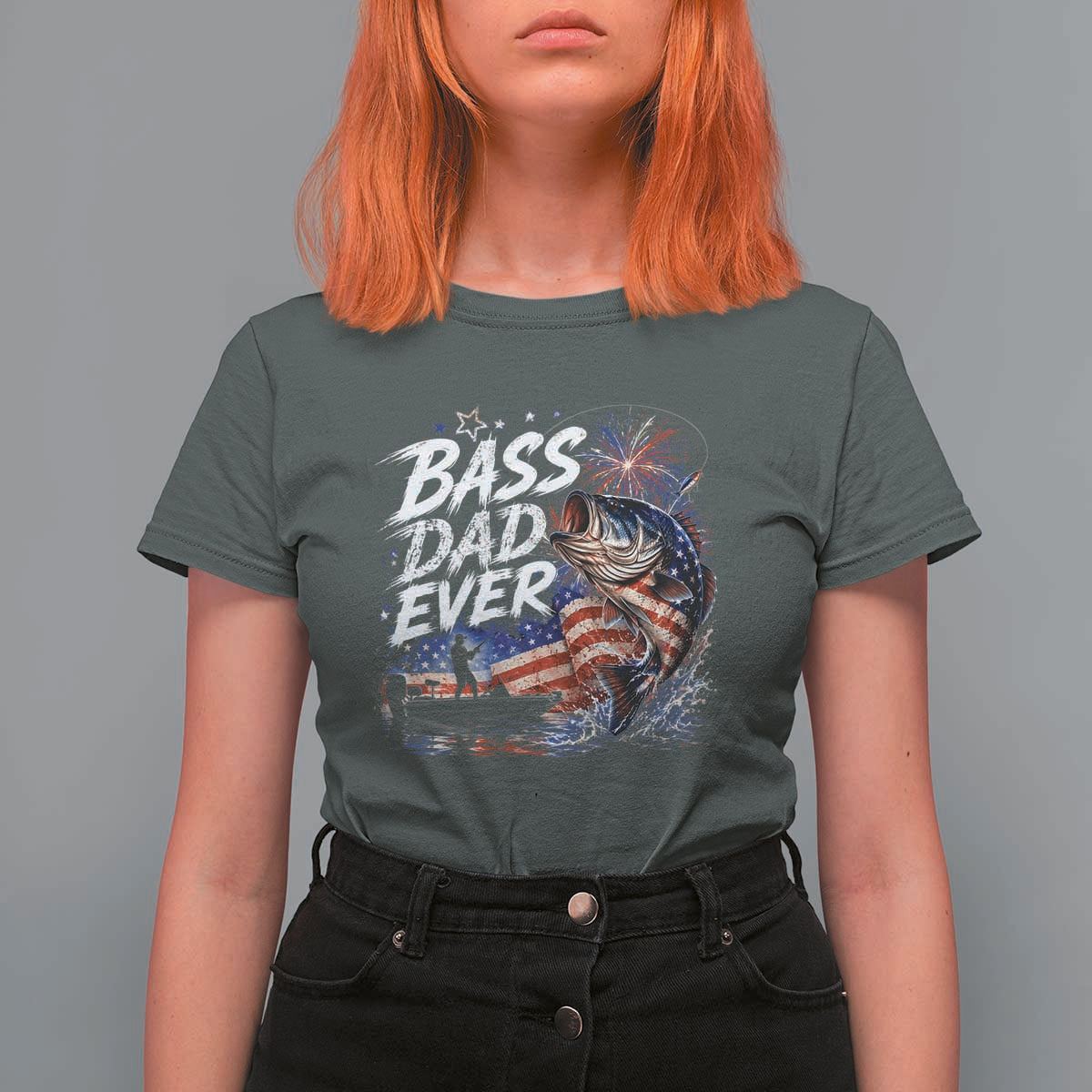 Bass Dad Ever Fishing T Shirt For Women Patriotic Dad Birthday 4th Of July Gifts