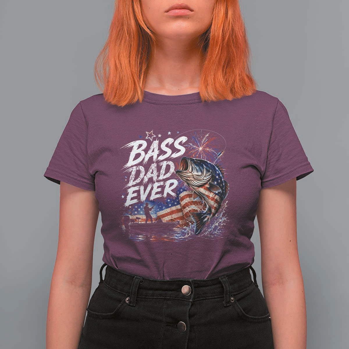 Bass Dad Ever Fishing T Shirt For Women Patriotic Dad Birthday 4th Of July Gifts