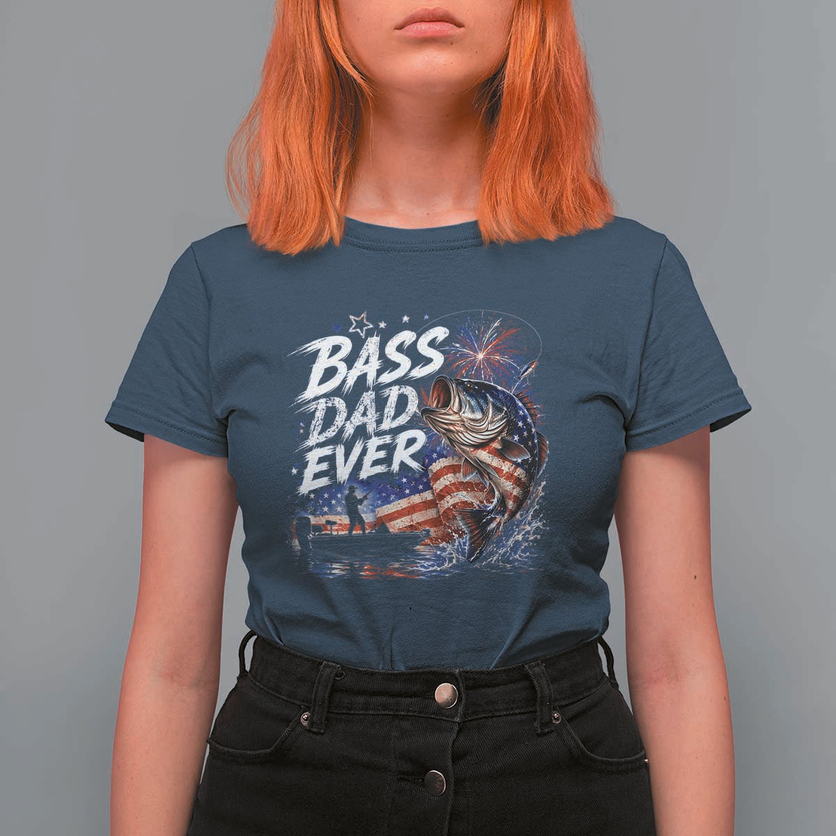 Bass Dad Ever Fishing T Shirt For Women Patriotic Dad Birthday 4th Of July Gifts