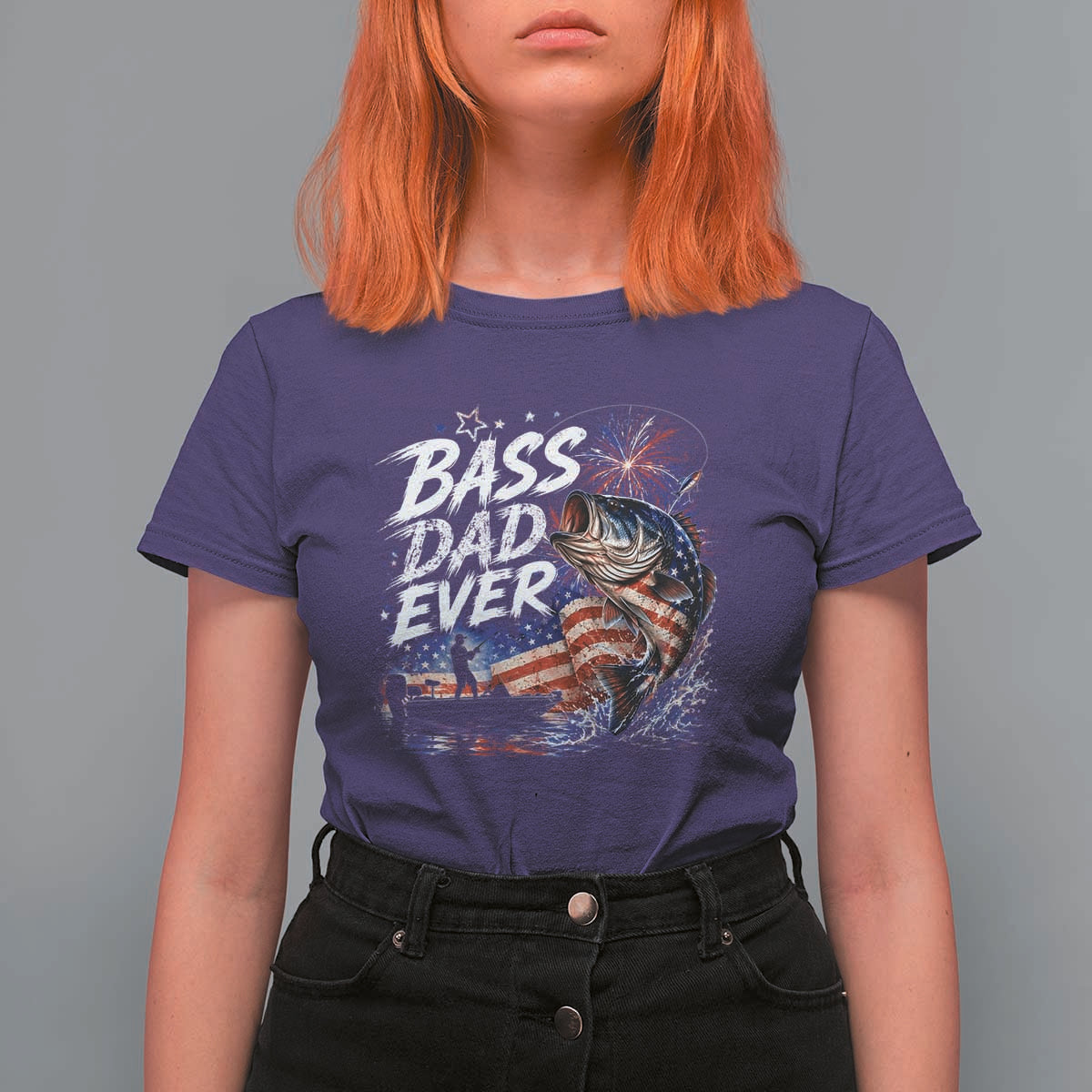 Bass Dad Ever Fishing T Shirt For Women Patriotic Dad Birthday 4th Of July Gifts