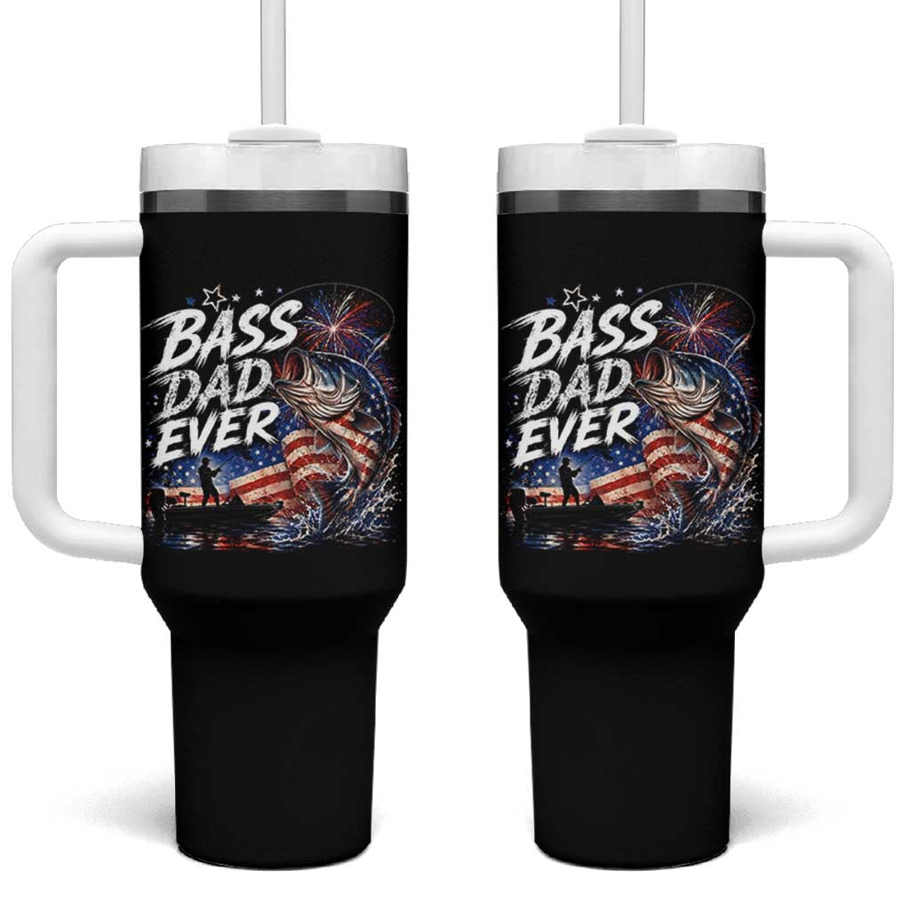 Bass Dad Ever Fishing Tumbler With Handle Patriotic Dad Birthday 4th Of July Gifts