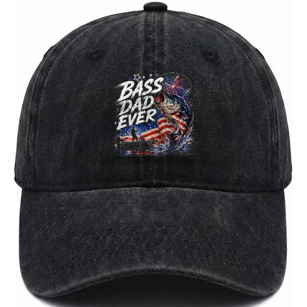 Bass Dad Ever Fishing Washed Cotton Baseball Cap Patriotic Dad Birthday 4th Of July Gifts