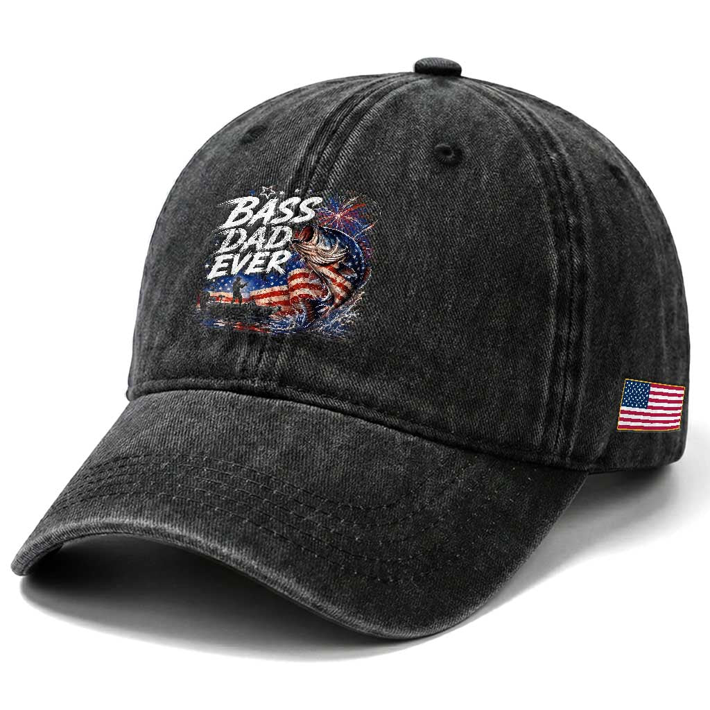Bass Dad Ever Fishing Washed Cotton Baseball Cap Patriotic Dad Birthday 4th Of July Gifts