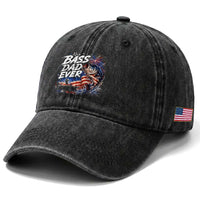 Bass Dad Ever Fishing Washed Cotton Baseball Cap Patriotic Dad Birthday 4th Of July Gifts