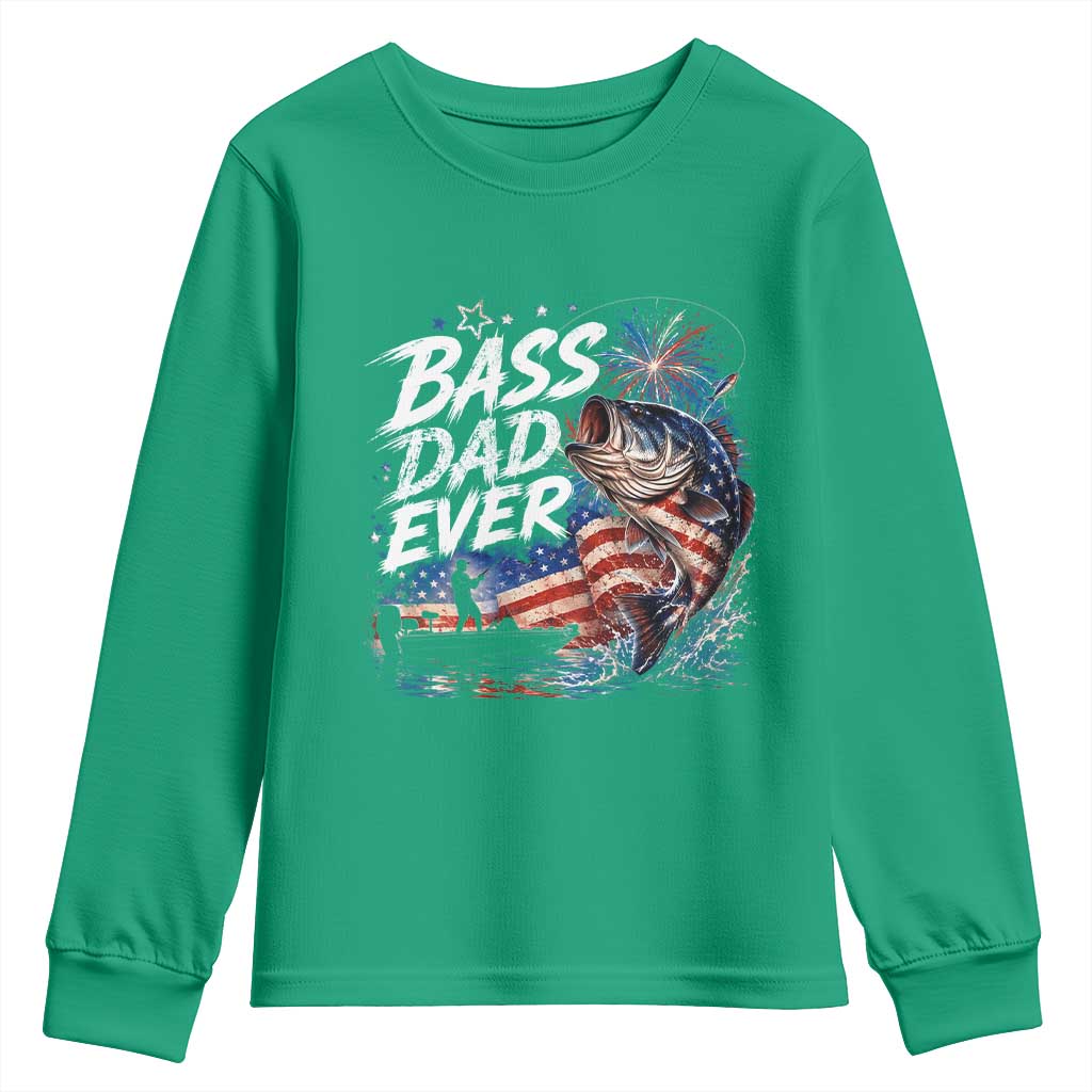 Bass Dad Ever Fishing Youth Sweatshirt Patriotic Dad Birthday 4th Of July Gifts