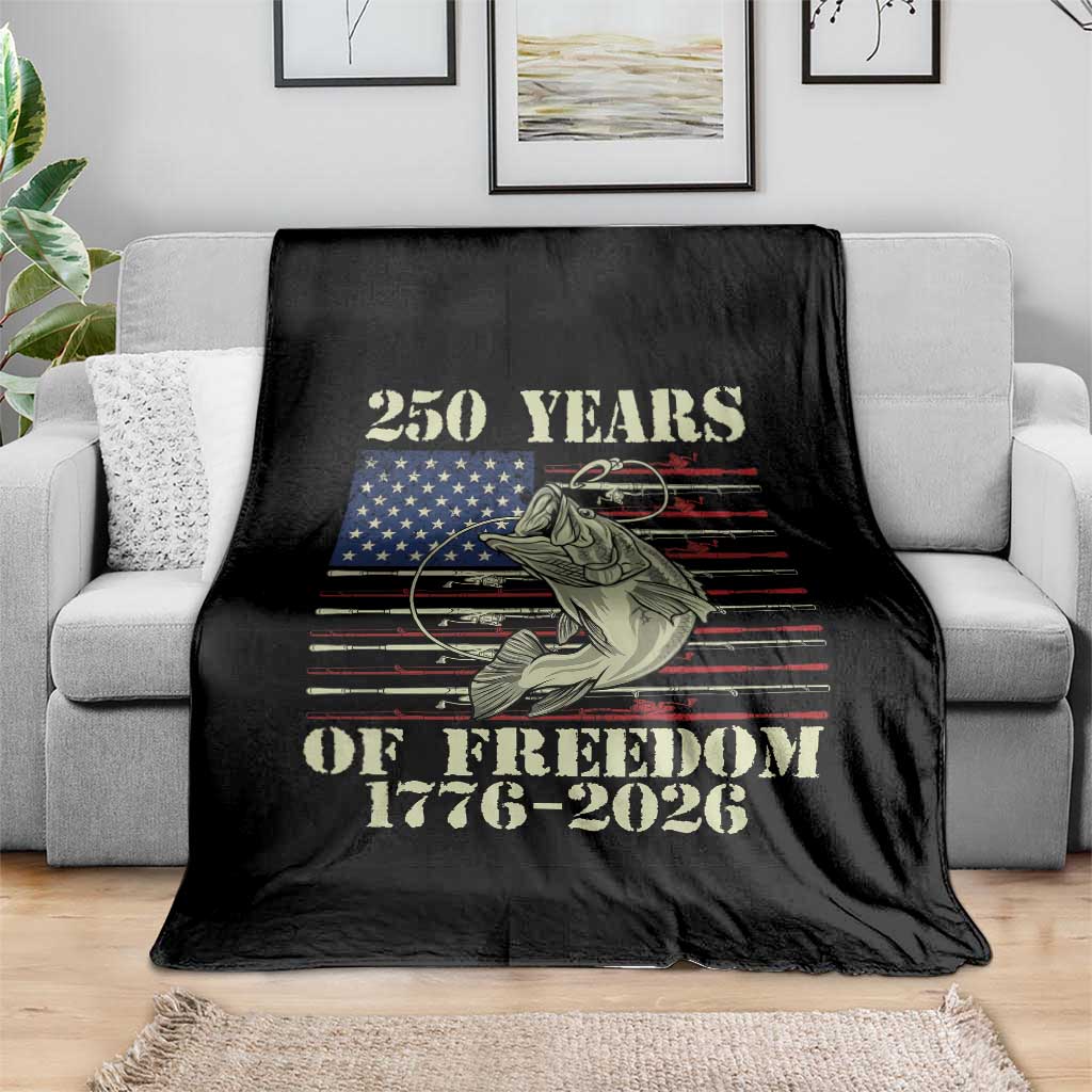 America 250th Bass Fishing American Flag Throw Blanket