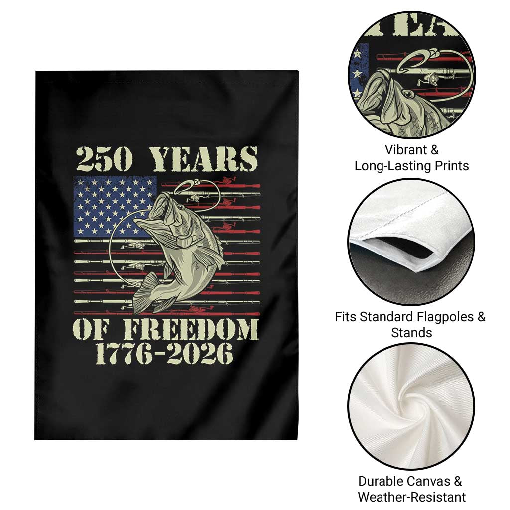 America 250th Bass Fishing American Flag Garden Flag