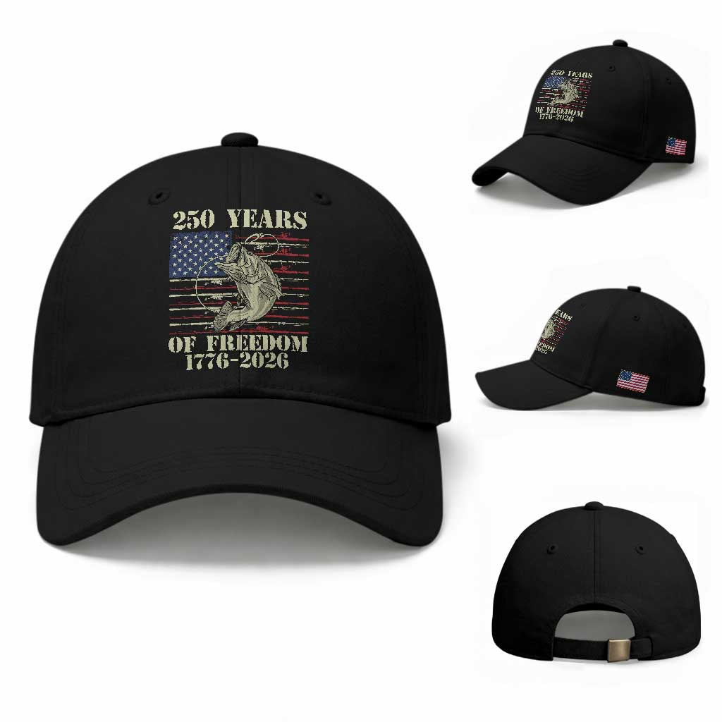 America 250th Bass Fishing American Flag Baseball Cap
