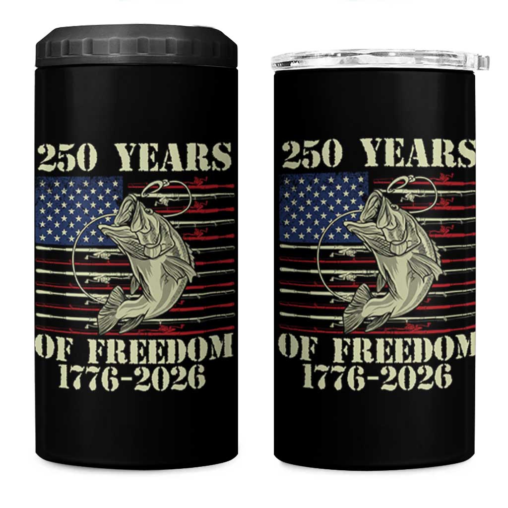 America 250th Bass Fishing American Flag 4 in 1 Can Cooler Tumbler