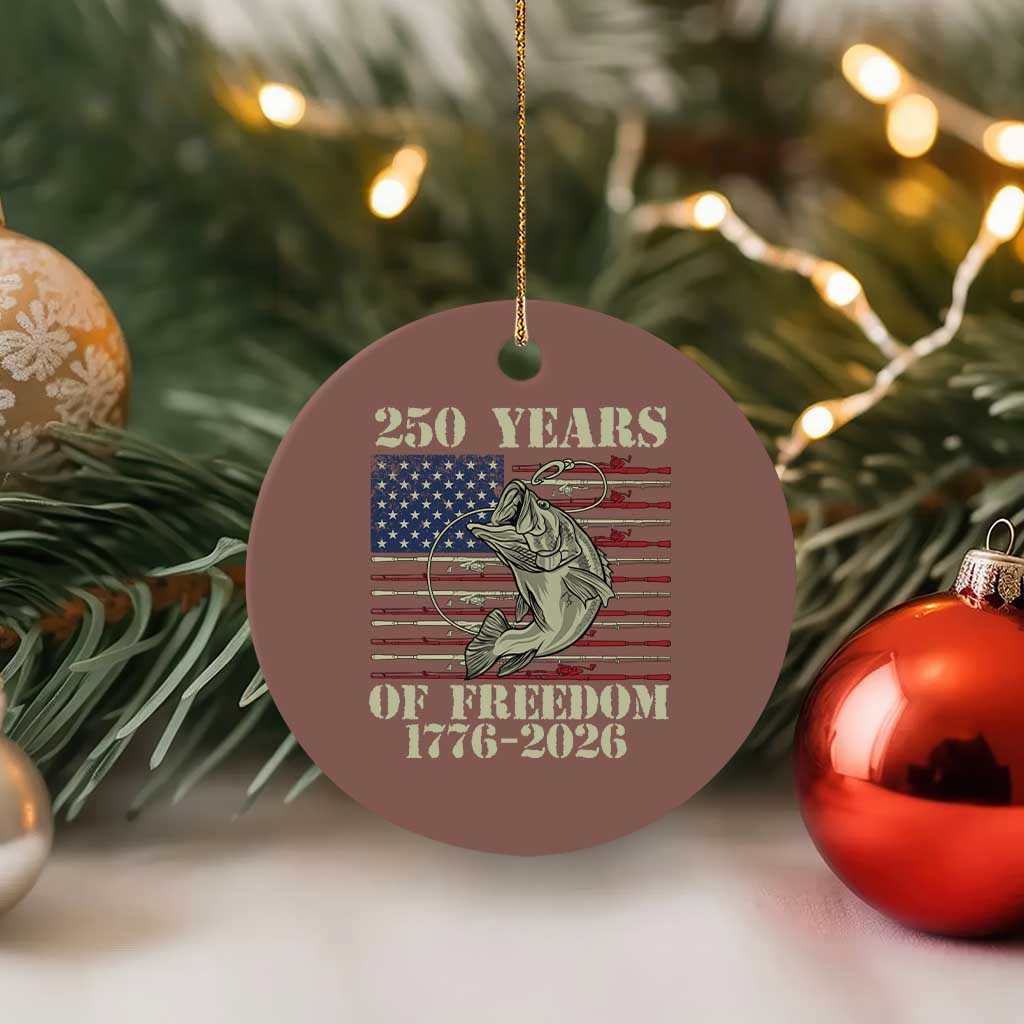 America 250th Bass Fishing American Flag Ceramic Ornament