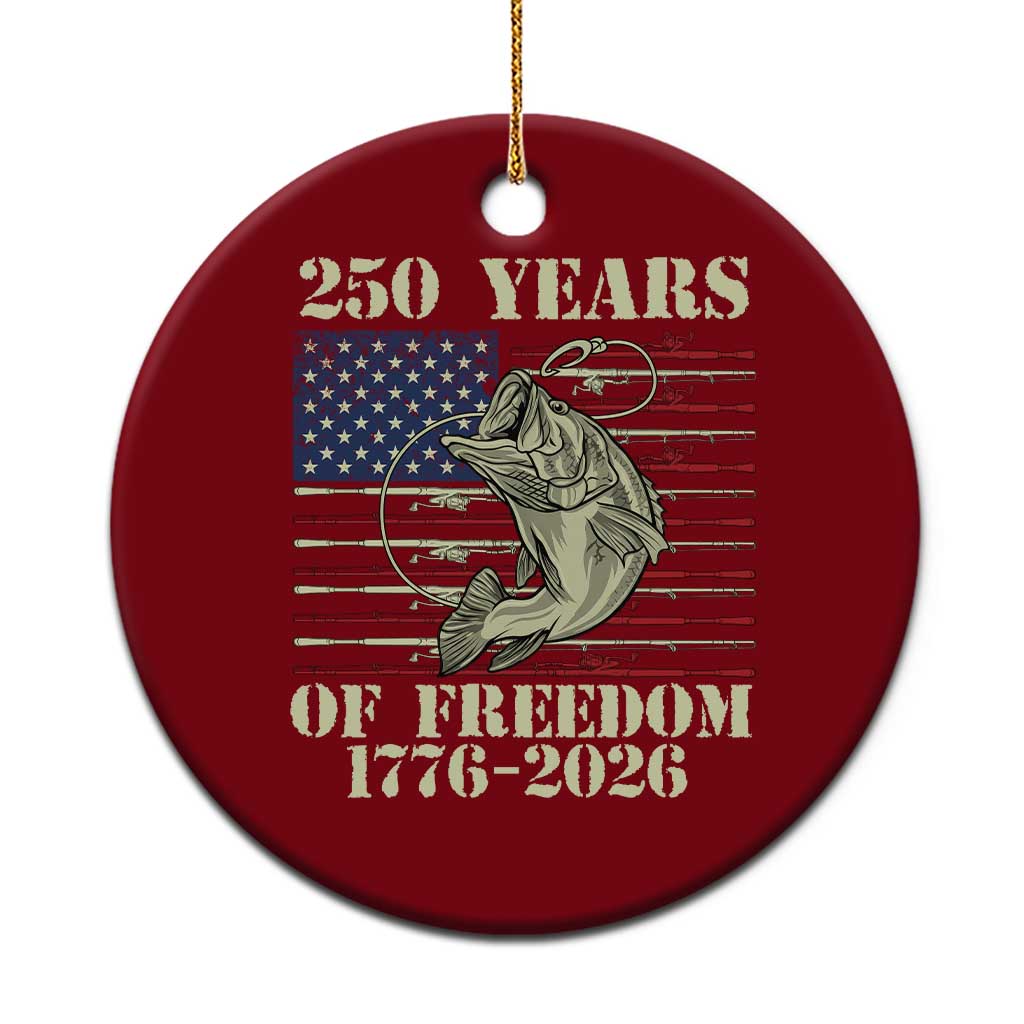 America 250th Bass Fishing American Flag Ceramic Ornament
