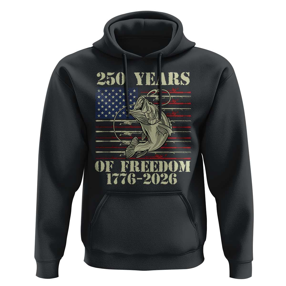 America 250th Bass Fishing American Flag Hoodie