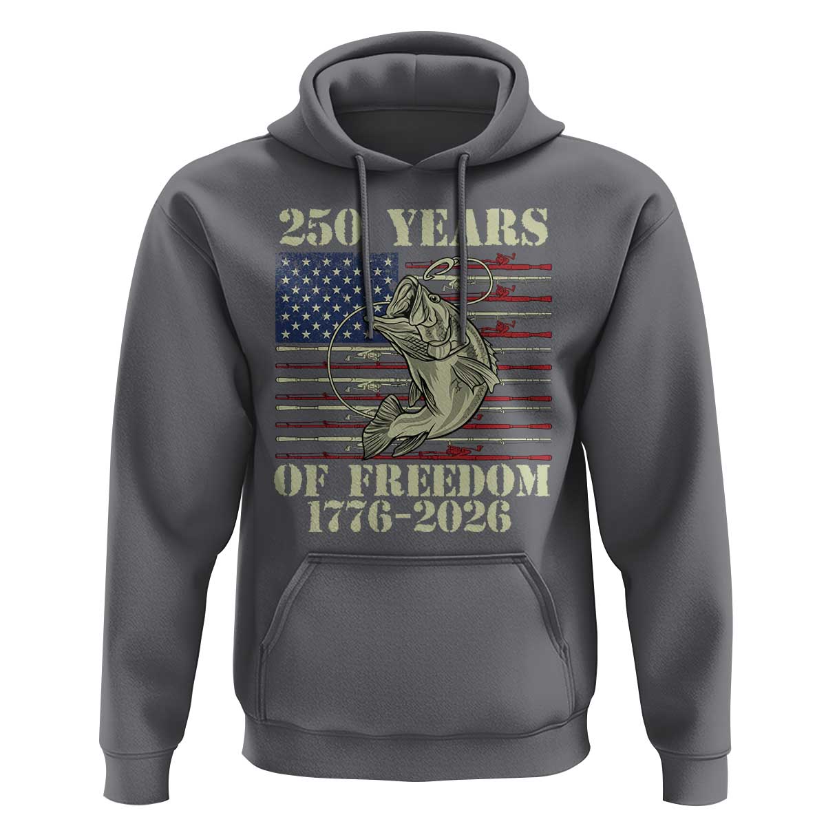 America 250th Bass Fishing American Flag Hoodie