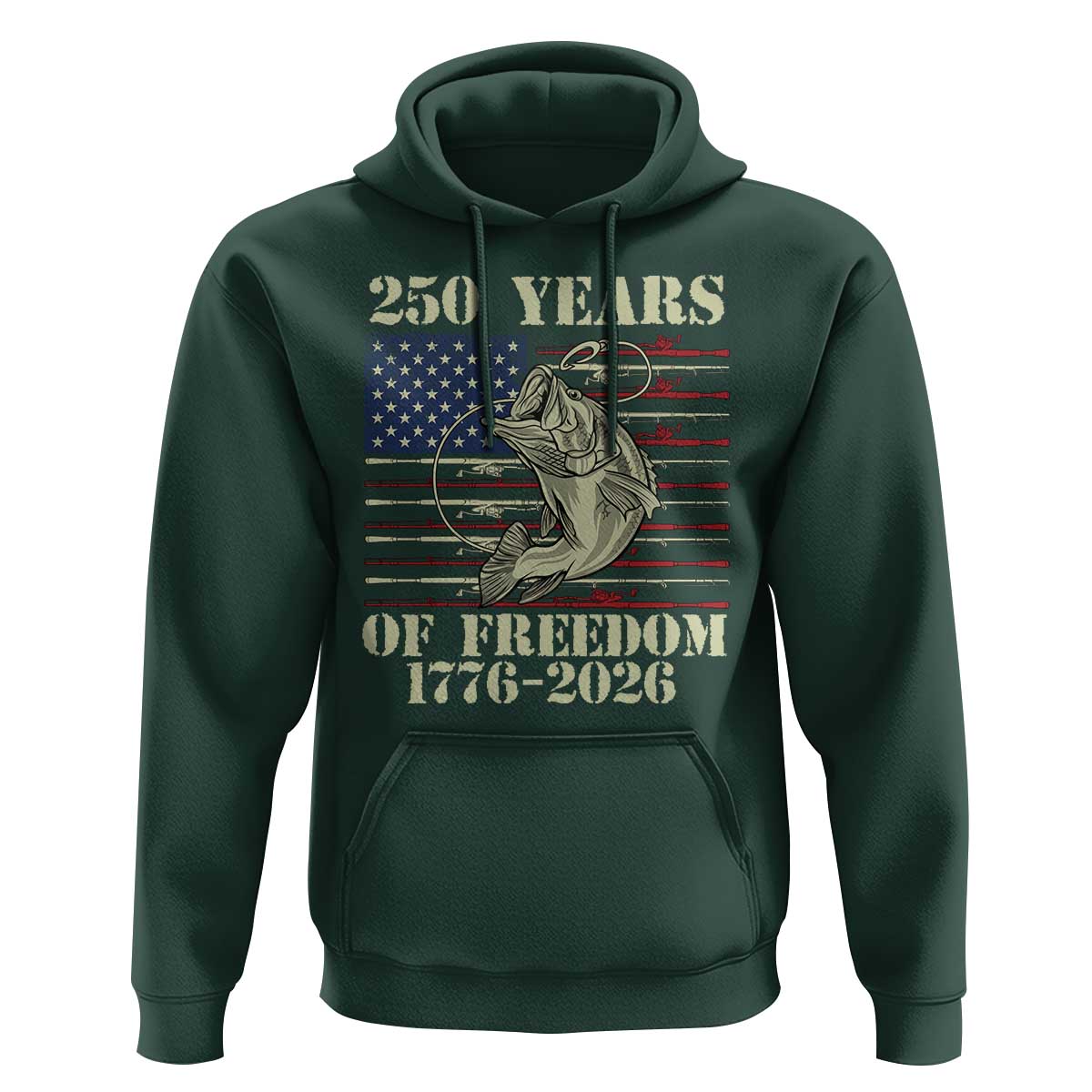 America 250th Bass Fishing American Flag Hoodie