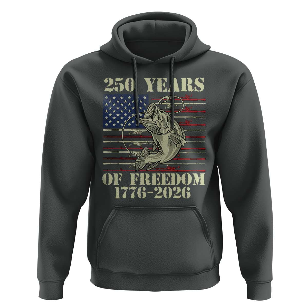 America 250th Bass Fishing American Flag Hoodie