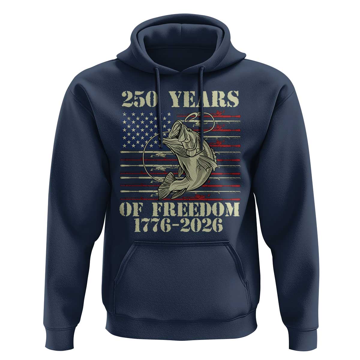 America 250th Bass Fishing American Flag Hoodie