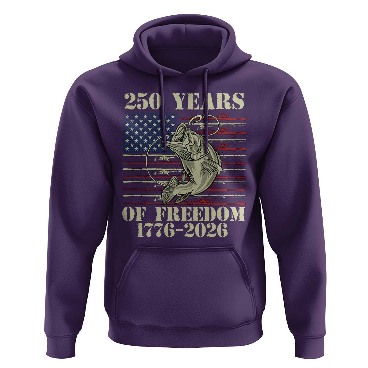 America 250th Bass Fishing American Flag Hoodie