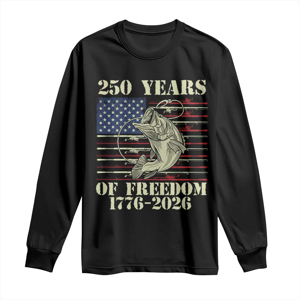 America 250th Bass Fishing American Flag Long Sleeve Shirt