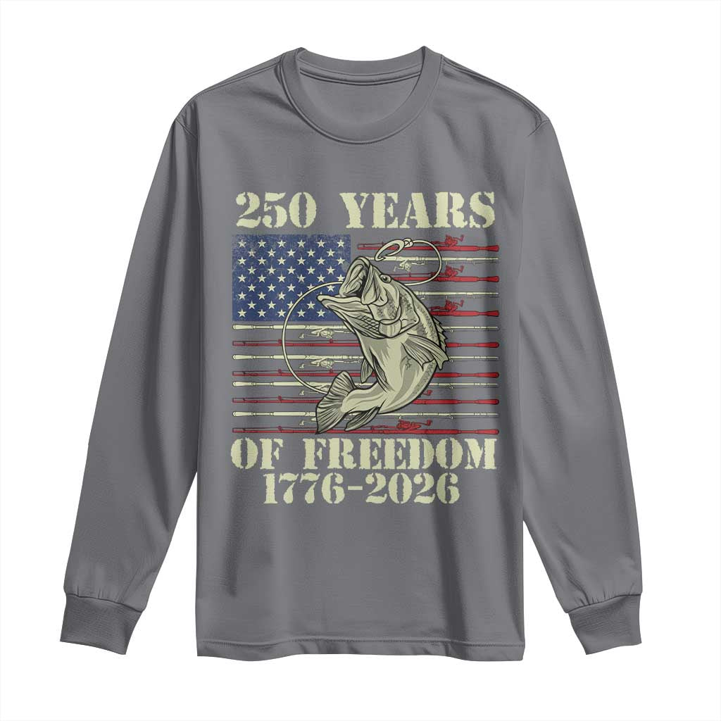 America 250th Bass Fishing American Flag Long Sleeve Shirt