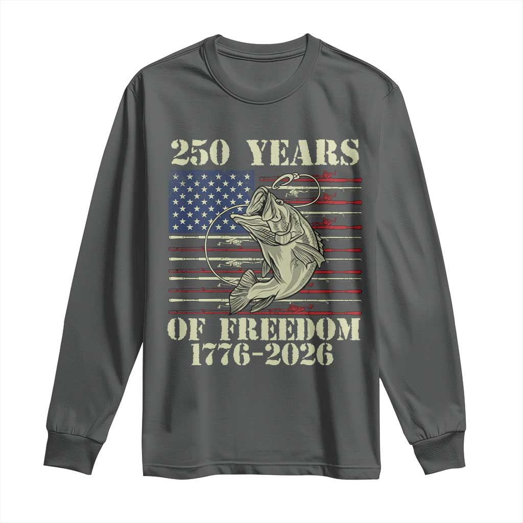 America 250th Bass Fishing American Flag Long Sleeve Shirt