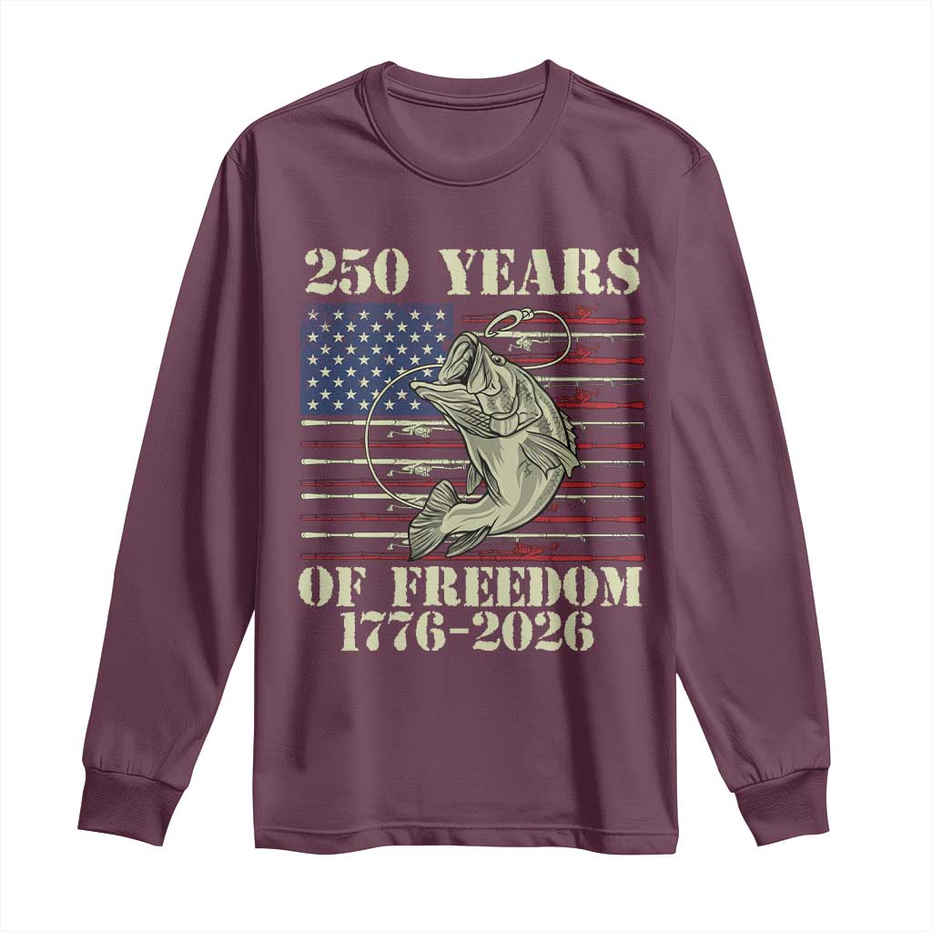 America 250th Bass Fishing American Flag Long Sleeve Shirt