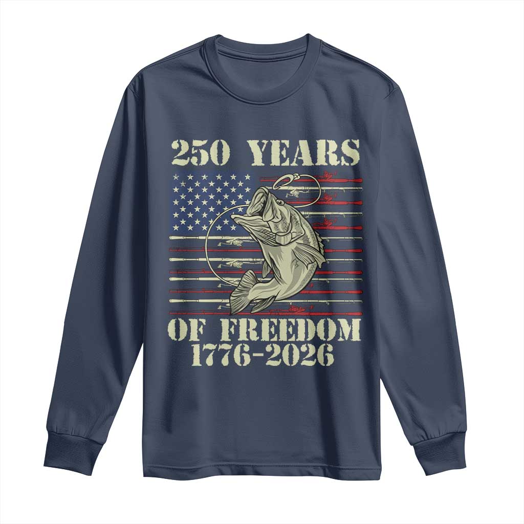 America 250th Bass Fishing American Flag Long Sleeve Shirt