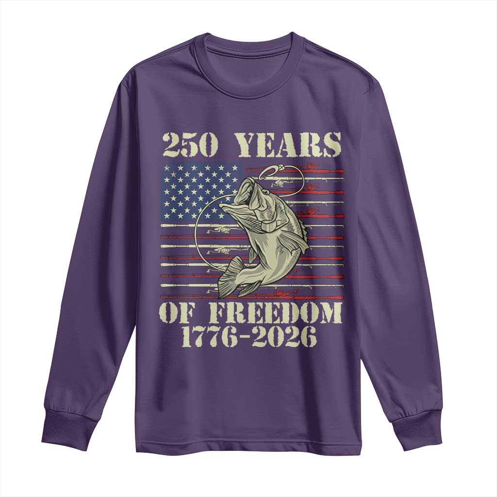 America 250th Bass Fishing American Flag Long Sleeve Shirt
