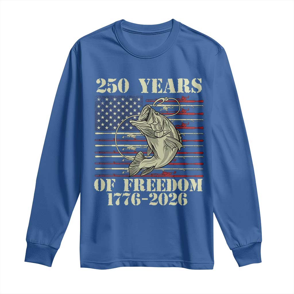 America 250th Bass Fishing American Flag Long Sleeve Shirt