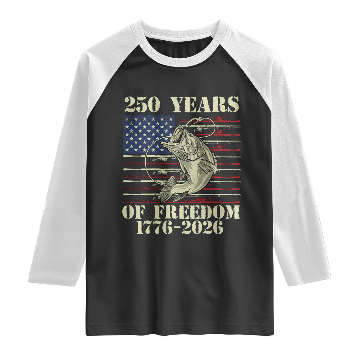 America 250th Bass Fishing American Flag Raglan Shirt
