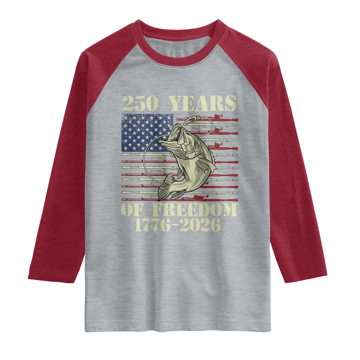 America 250th Bass Fishing American Flag Raglan Shirt