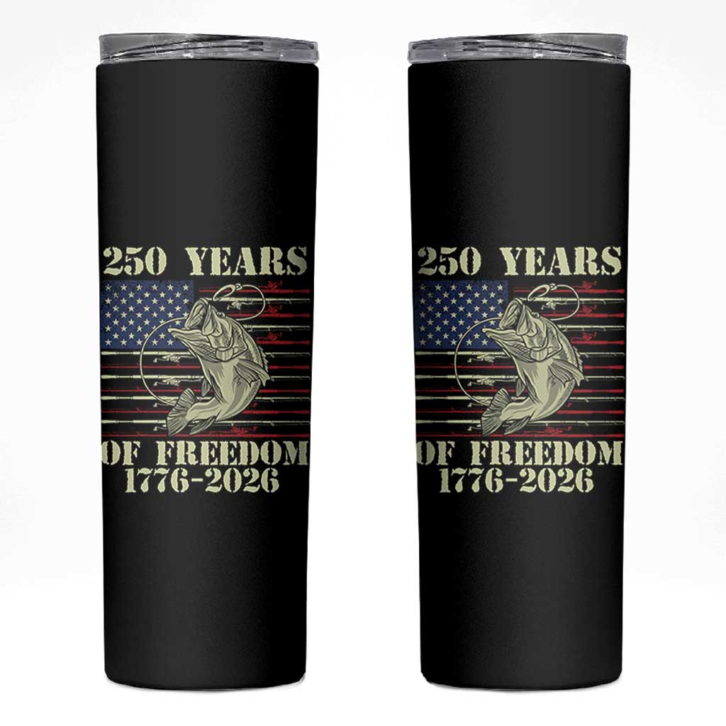 America 250th Bass Fishing American Flag Skinny Tumbler