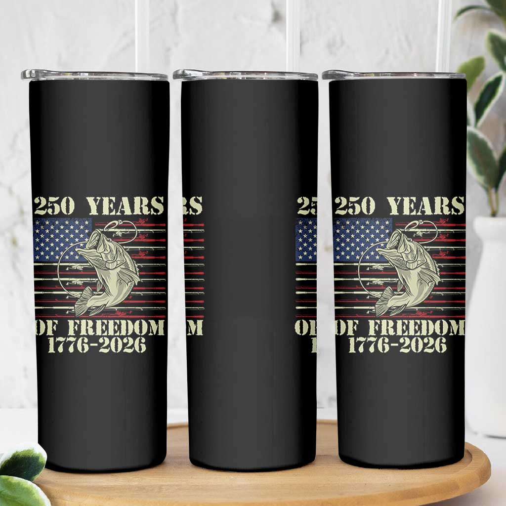 America 250th Bass Fishing American Flag Skinny Tumbler