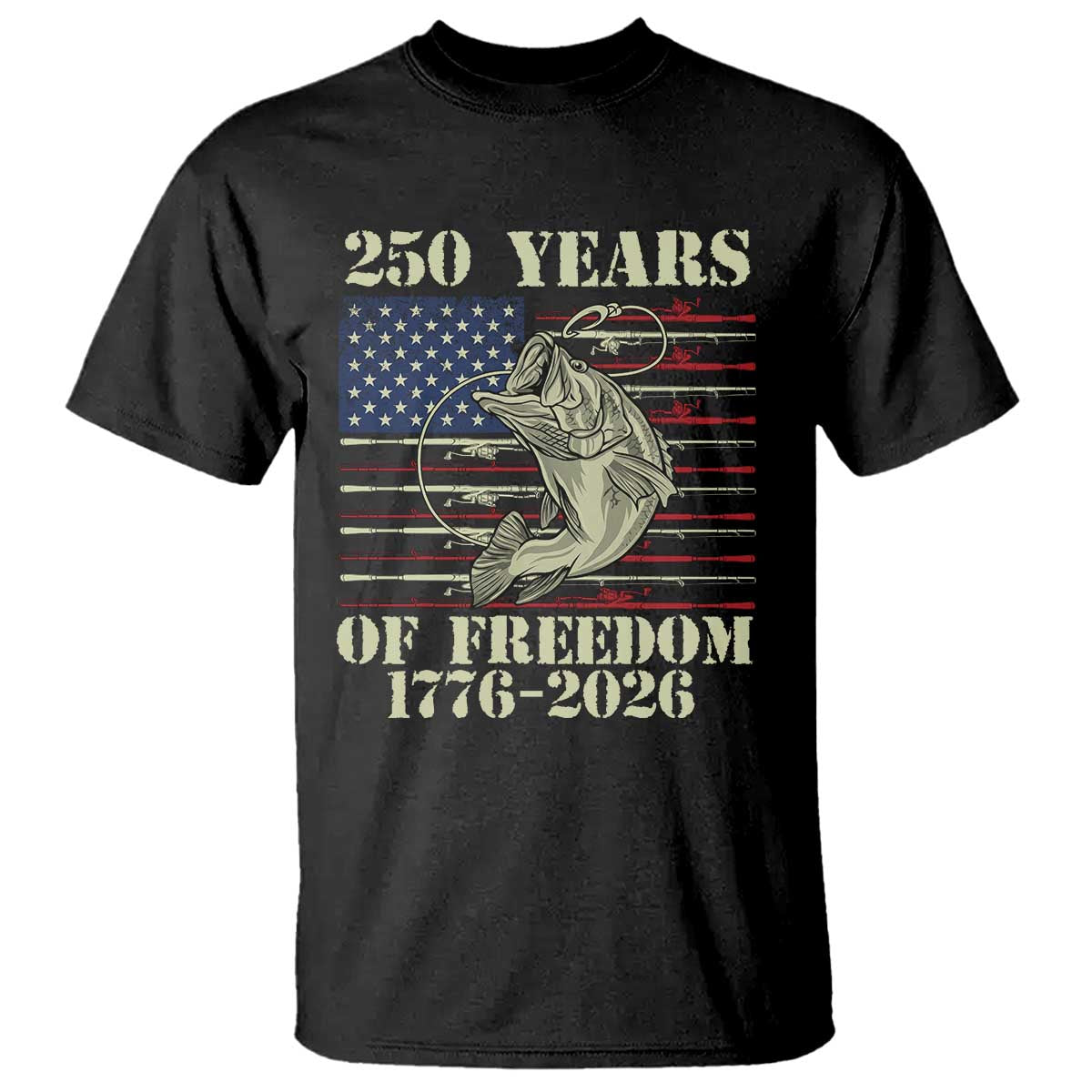 America 250th Bass Fishing American Flag T Shirt