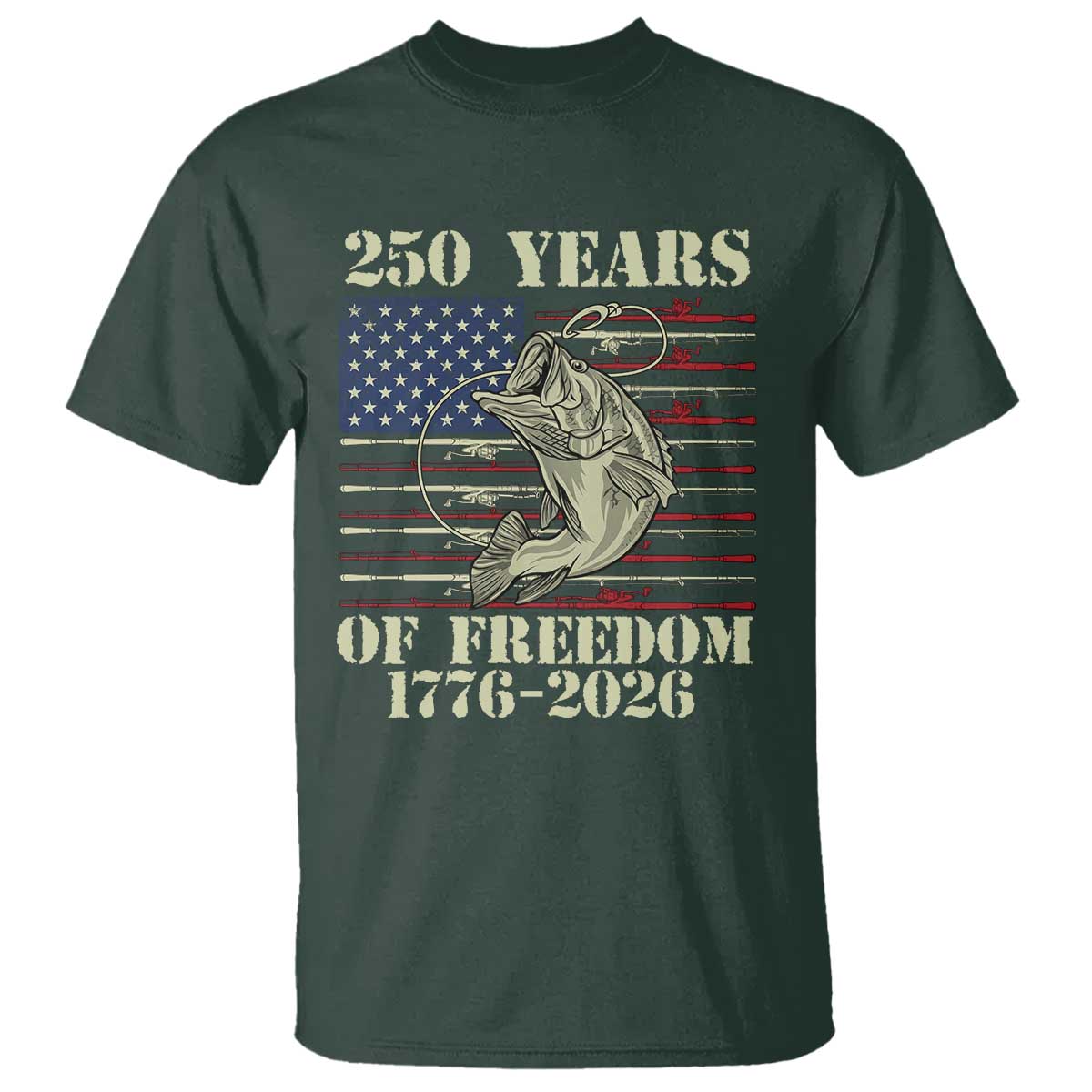 America 250th Bass Fishing American Flag T Shirt