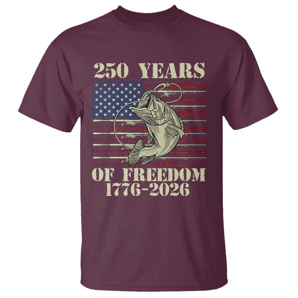 America 250th Bass Fishing American Flag T Shirt
