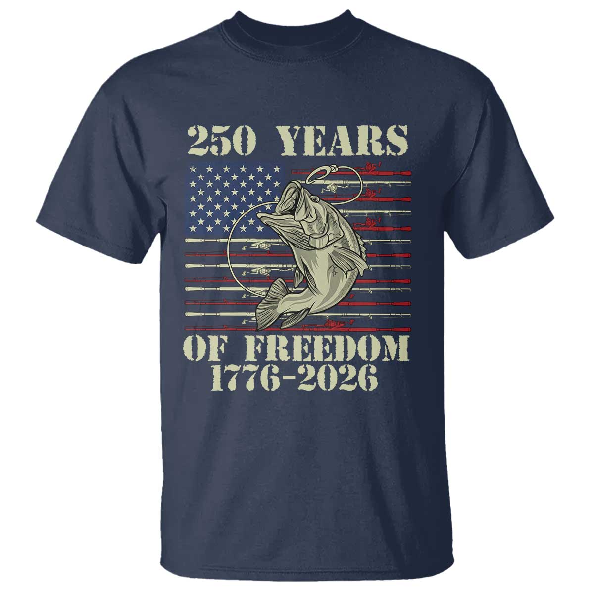 America 250th Bass Fishing American Flag T Shirt