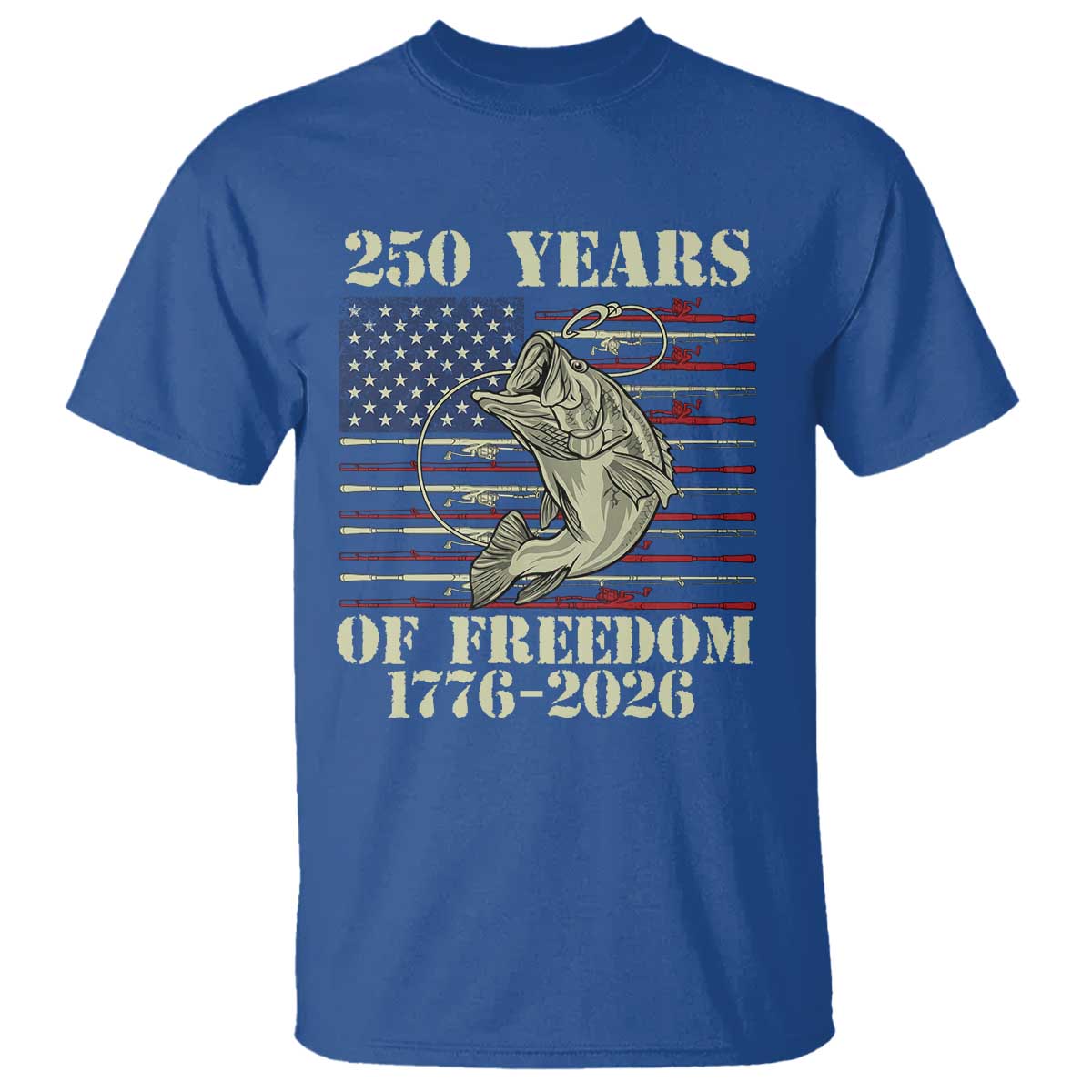 America 250th Bass Fishing American Flag T Shirt