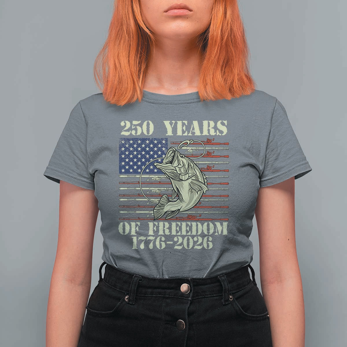 America 250th Bass Fishing American Flag T Shirt For Women