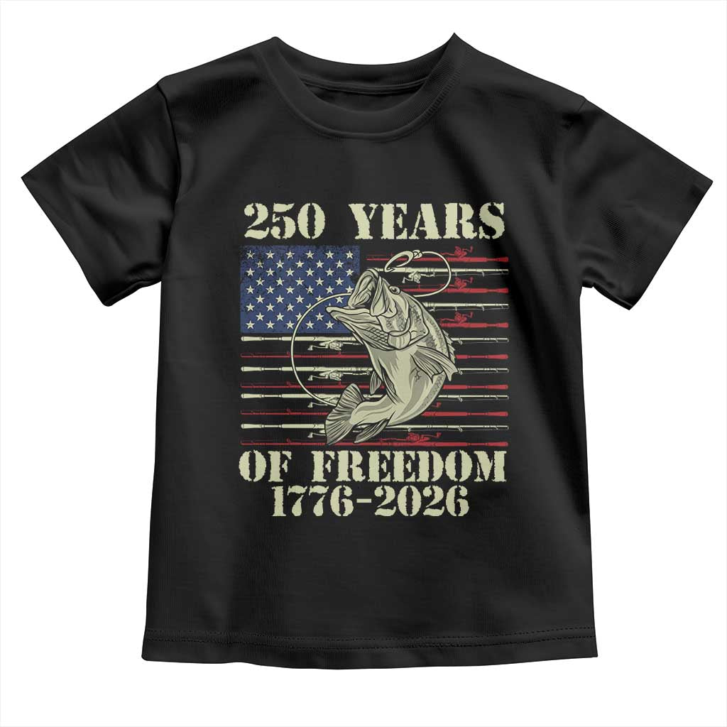 America 250th Bass Fishing American Flag Toddler T Shirt
