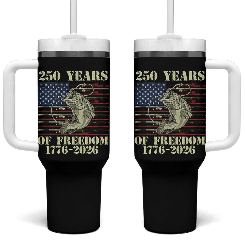 America 250th Bass Fishing American Flag Tumbler With Handle