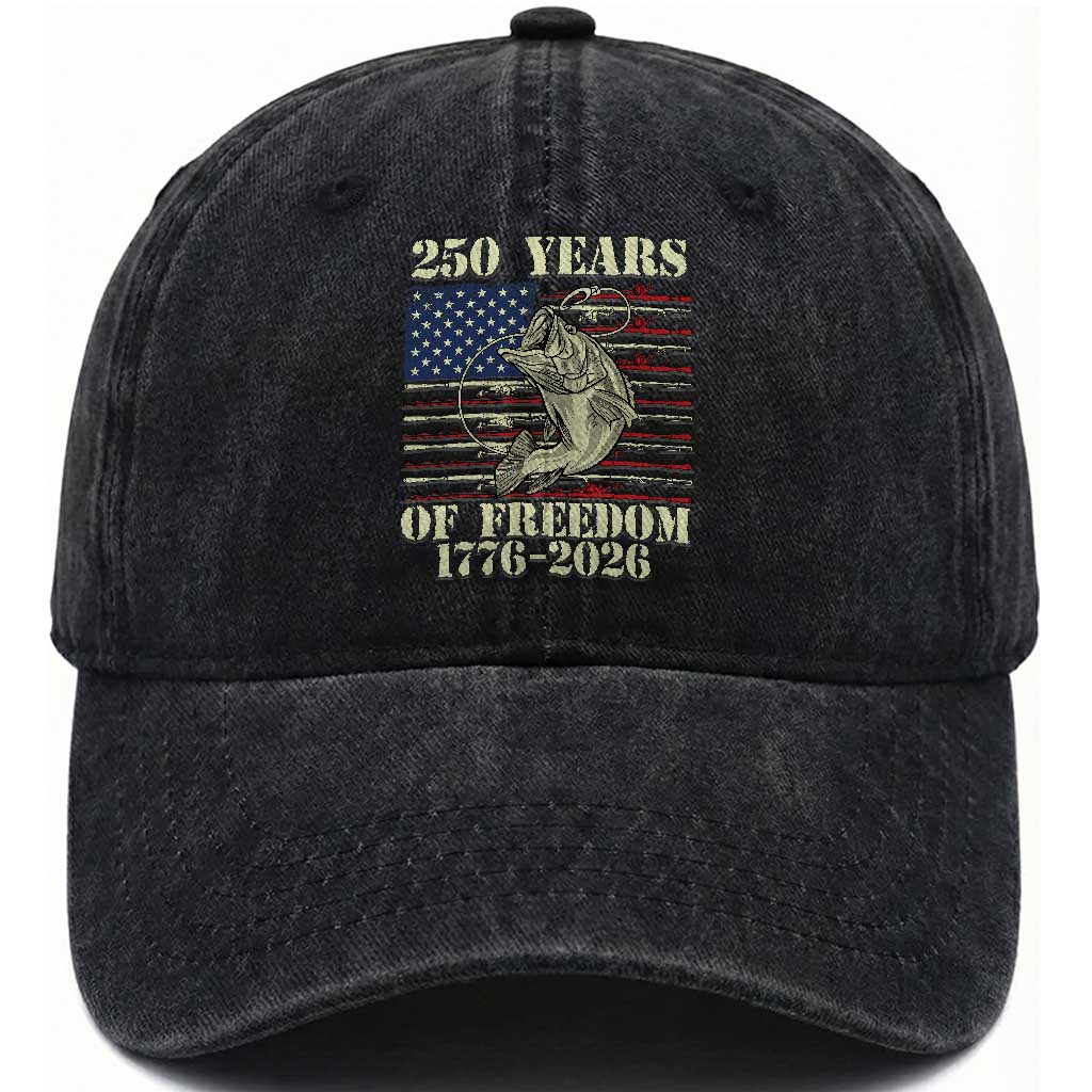 America 250th Bass Fishing American Flag Washed Cotton Baseball Cap