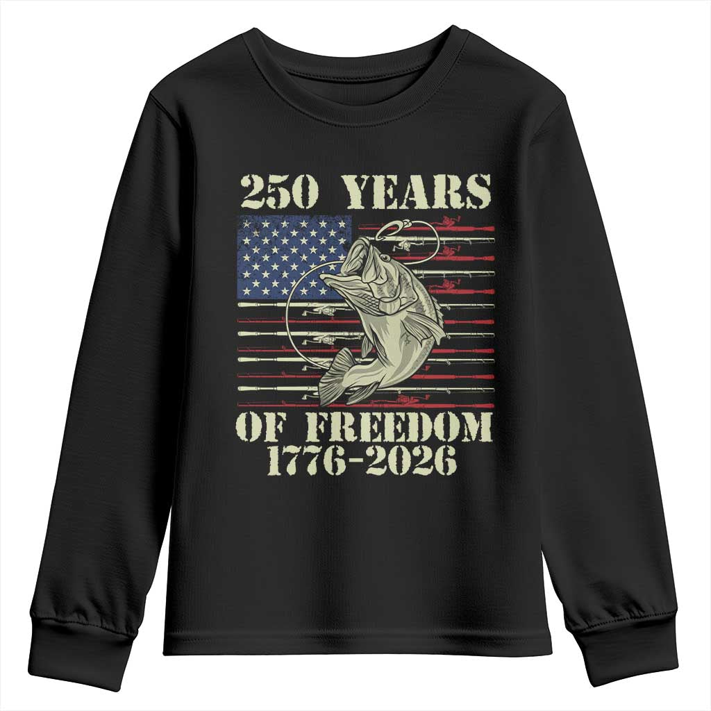 America 250th Bass Fishing American Flag Youth Sweatshirt