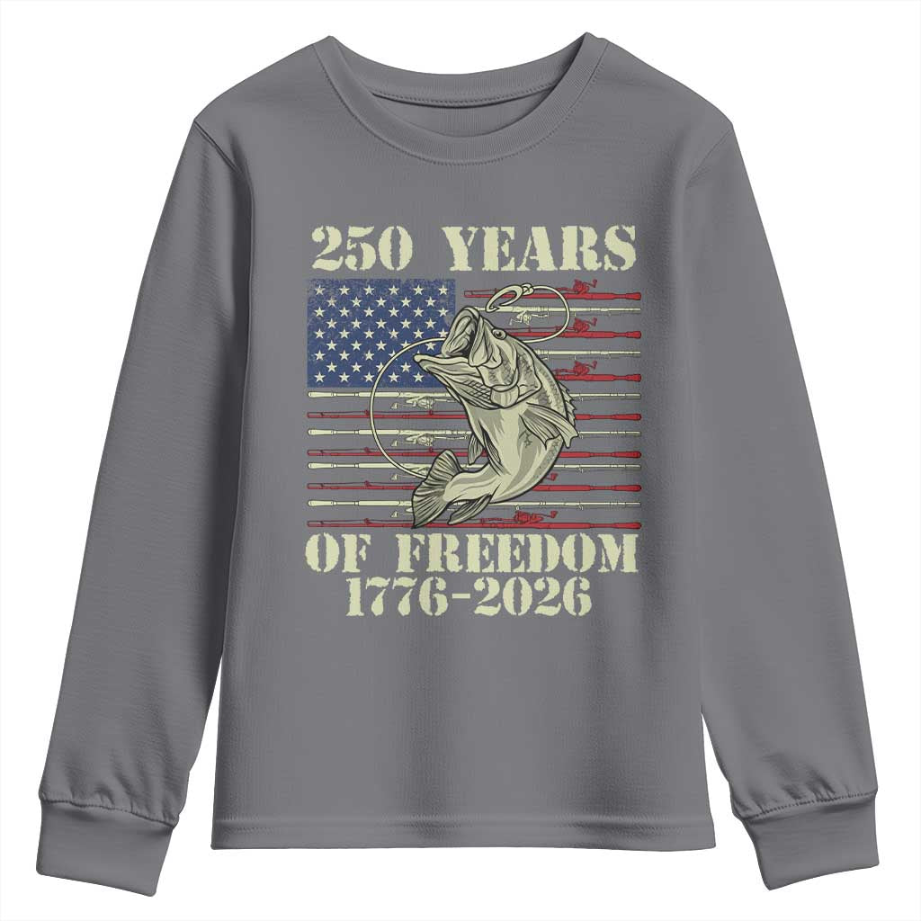 America 250th Bass Fishing American Flag Youth Sweatshirt