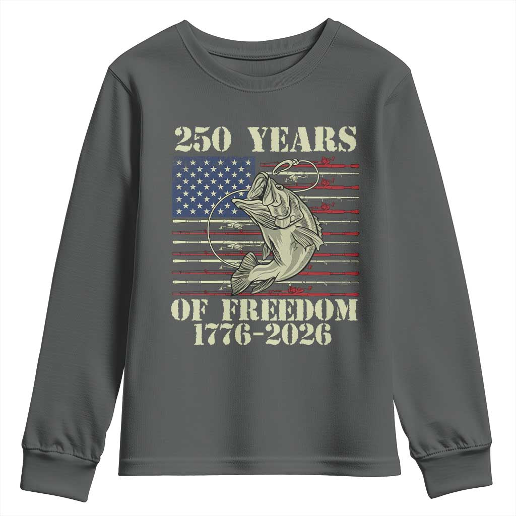 America 250th Bass Fishing American Flag Youth Sweatshirt
