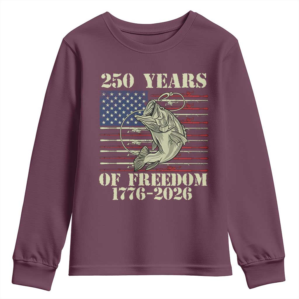 America 250th Bass Fishing American Flag Youth Sweatshirt