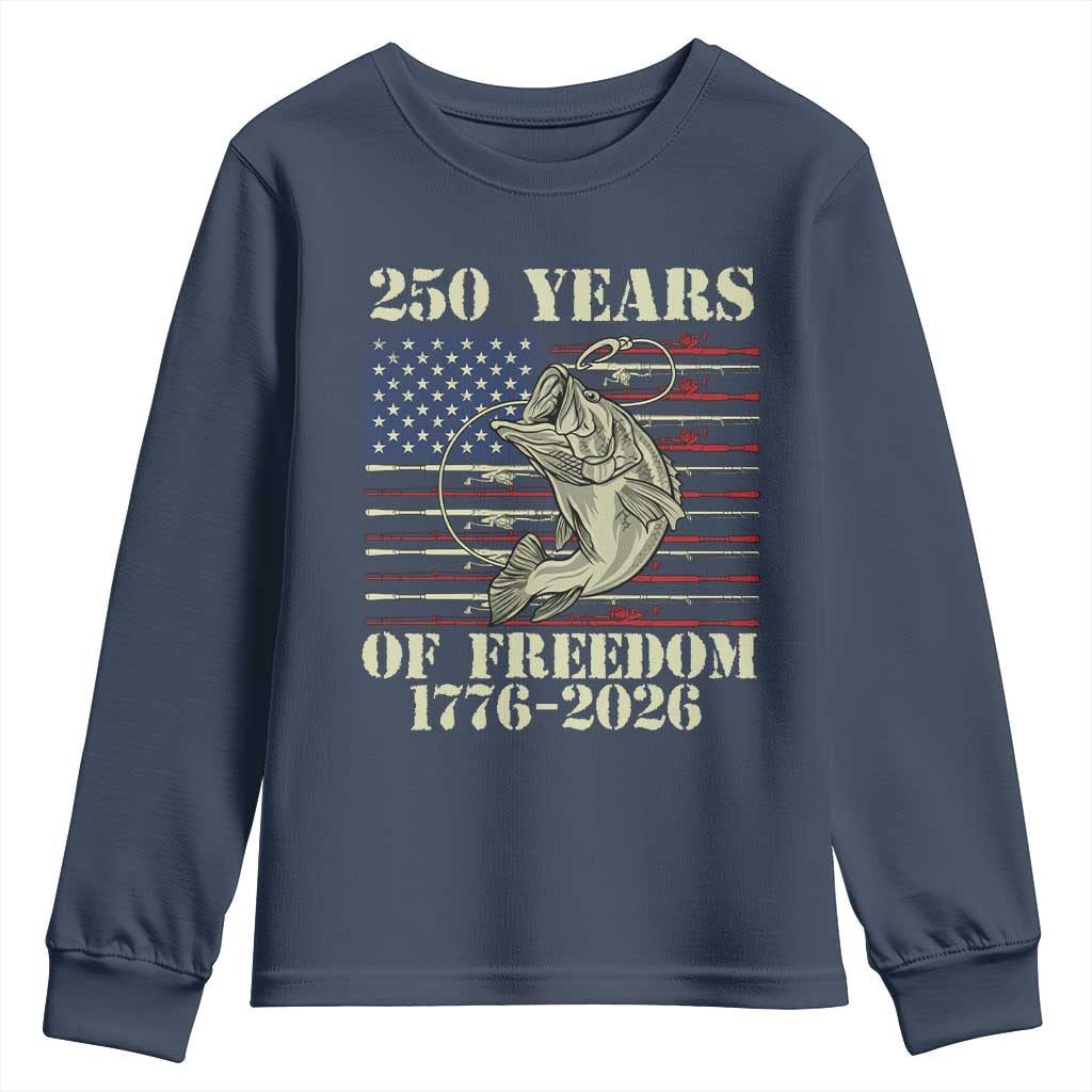 America 250th Bass Fishing American Flag Youth Sweatshirt