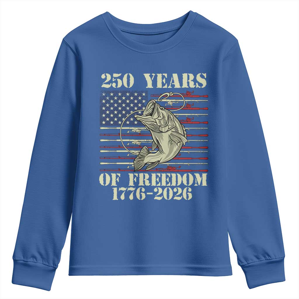 America 250th Bass Fishing American Flag Youth Sweatshirt